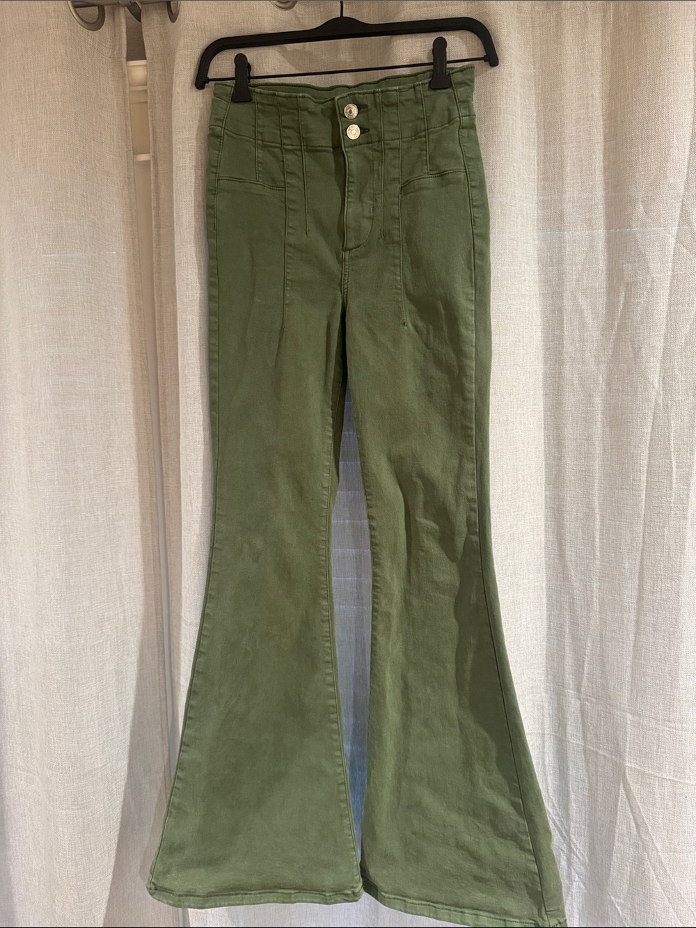 High-Waist Olive Green Flare Jeans